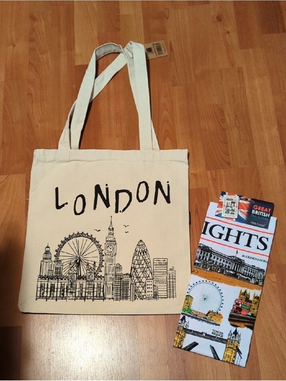 London Skyline Tote Bag Cream Black England Tea Towel Cotton NEW